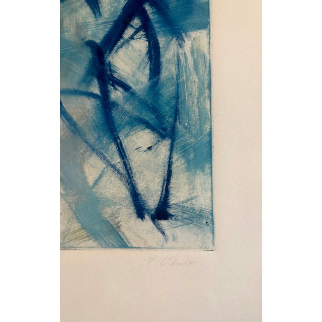 Pierre Obando, Abstract Expressionist Modernist Blue Grey Monoprint Monotype Painting Print, 1997 For Sale In Miami - Image 6 of 7