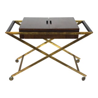 1960s Vintage Widdicomb Brass X Base Bar or Serving Cart For Sale