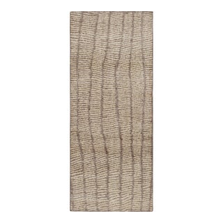 Rug & Kilim’s Custom Abstract Rug With Beige-Brown Striped Geometric Patterns For Sale