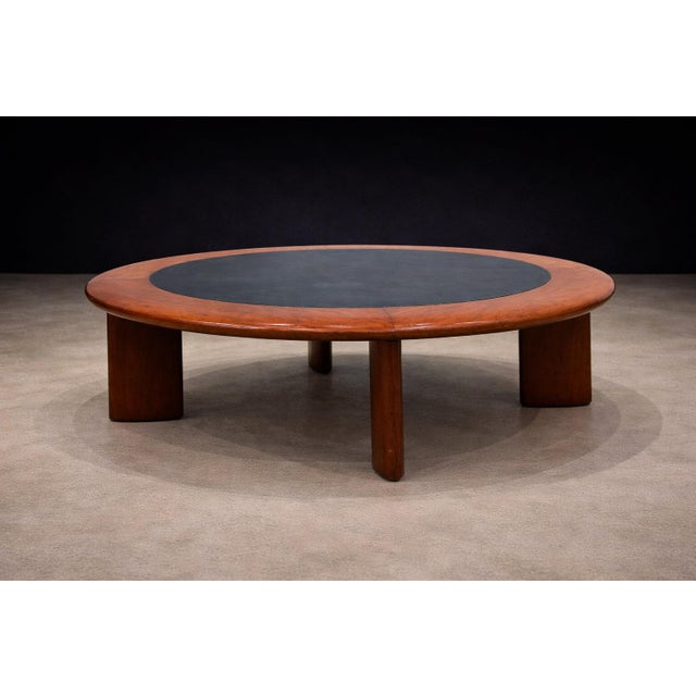Black Round Coffee Table in Solid Hardwood & Black Leather, Brazilian Modern, 1970s For Sale - Image 8 of 11