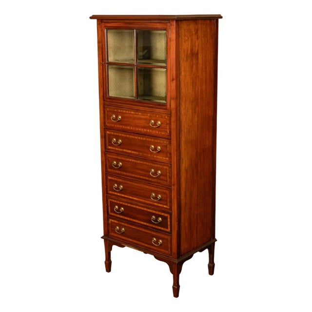 Antique Inlaid Mahogany Sheraton Regency Revival Sheet Music Filing Cabinet 1890 For Sale