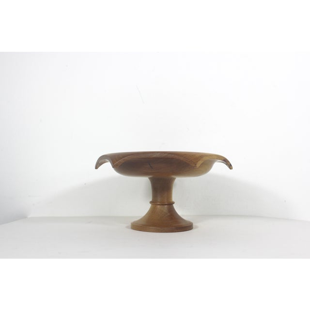 American Vintage Hand Turned Maple Wood Pedestal Bowl For Sale - Image 3 of 10