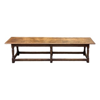 Antique English Oak Full Width Refectory Bench With Generous Seating c.1920 For Sale