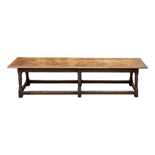 Antique English Oak Full Width Refectory Bench With Generous Seating c.1920 For Sale