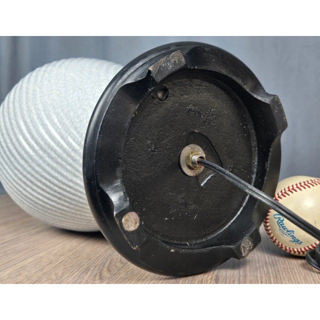 Late 20th Century Chinese Table Lamp With Celadon Blue Crackle Glaze Swirl Pottery For Sale - Image 12 of 12