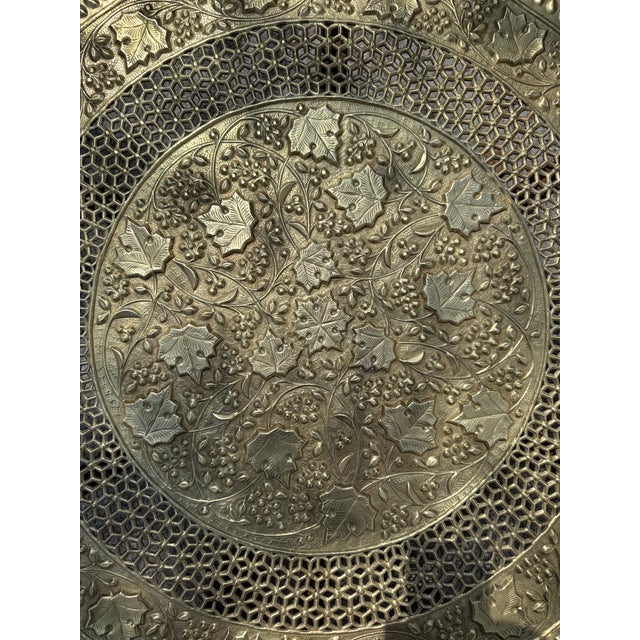 Mid-Century Modern Vintage Mid Century Moroccan Embossed Brass Teak Wood Spider-Leg Coffee Table For Sale - Image 3 of 14