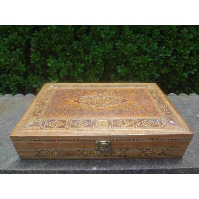 Mid 20th Century Vintage Rectangular Moroccan Inlaid Decorative Box For Sale - Image 11 of 12