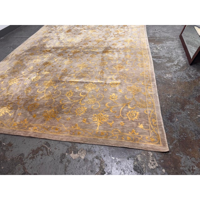 9ft X 12ft Floral Vine Pattern Wool + Silk Area Rug For Sale - Image 9 of 12