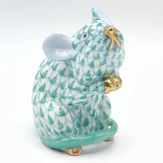 Herend Vintage Herend Green Fishnet 2.25" Mouse Porcelain Figurine For Sale - Image 4 of 5