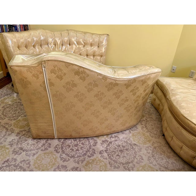 VTG 1960’s, (3) Piece, Curvy, Custom-Designed Sectional, by Soref’s, With a Tufted Creamy-Golden Upholstery, Sculpted Back, Original Vinyl Protectors For Sale - Image 10 of 12