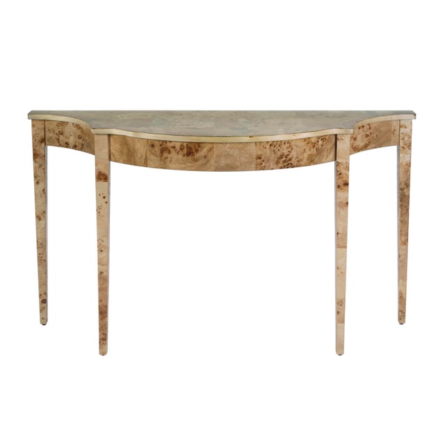 Sand Chester 54 in. W Demilune Wood Traditional Console Table, Light Brown Burl For Sale - Image 8 of 8