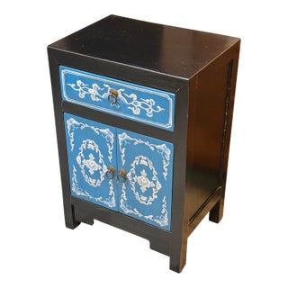 Hand Painted Front Black Nightstand, Cobalt For Sale