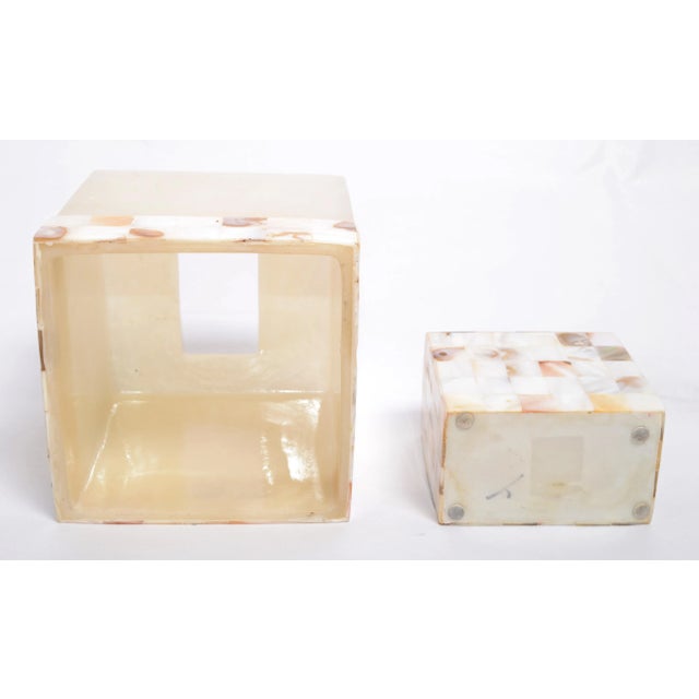 Natural Capiz Shell Acrylic Tissue Box Cover Toothbrush Holder Countertop Accessories For Sale - Image 10 of 12