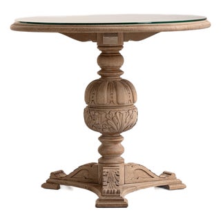 1970s Neo-Renaissance Carved Table With Glass Top For Sale