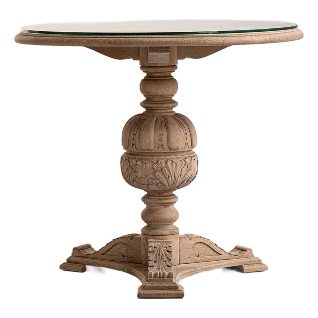 1970s Neo-Renaissance Carved Table With Glass Top For Sale