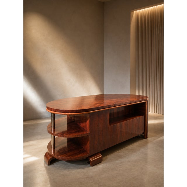 Large Belgian Art Deco executive desk in mahogany, fully restored and ready to become the centerpiece of a high‑end...