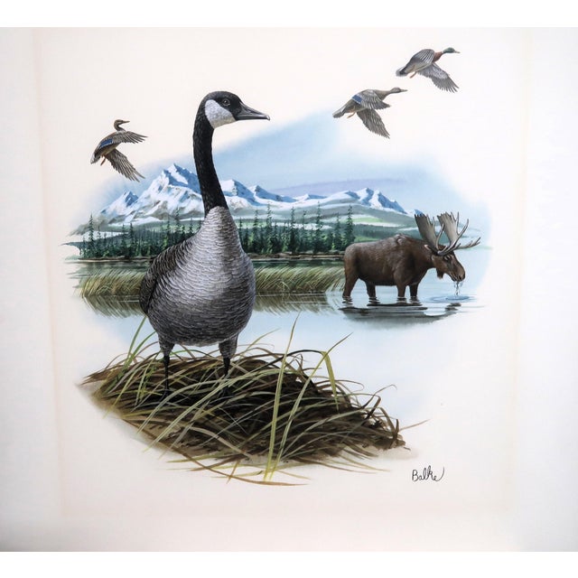 Realism Don Balke (American B. 1933) - "Canada Goose and the Moose" - Original Signed Watercolor That Had Been Published in 1978. For Sale - Image 3 of 12