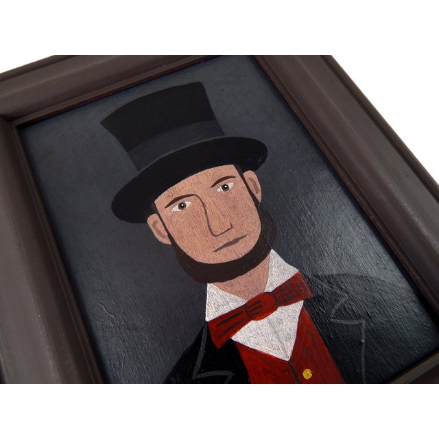 Black Matt Rix, Naive Portrait of Victorian Gentleman in Top Hat, Oil on Board, Framed For Sale - Image 8 of 14