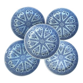 19th Century Set of 6 French Blue & White Faience Dinner Plates Sarreguemines For Sale