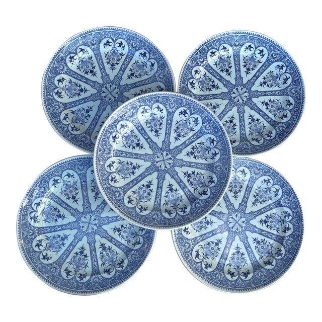 19th Century Set of 6 French Blue & White Faience Dinner Plates Sarreguemines For Sale