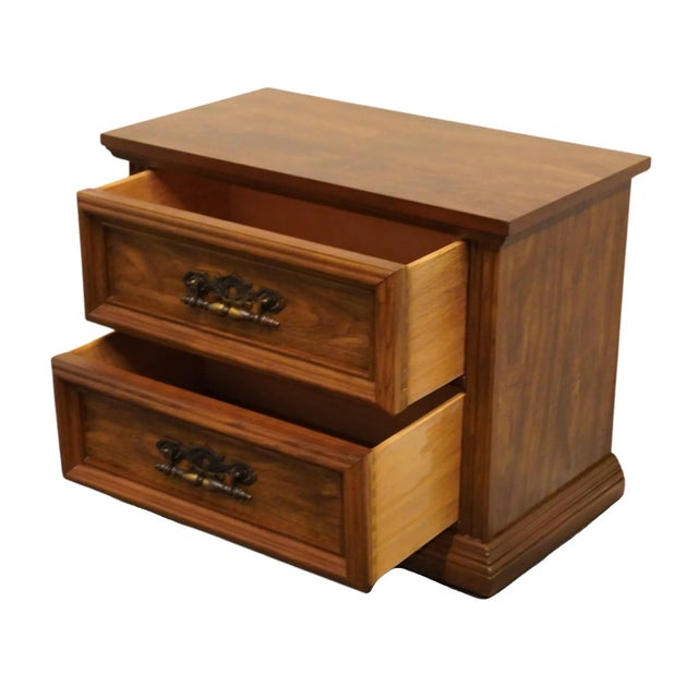 Drexel Furniture Lisbon Collection Solid Pecan Rustic European 28" Two Drawer Nightstand 212-24-270 For Sale In Kansas City - Image 6 of 12