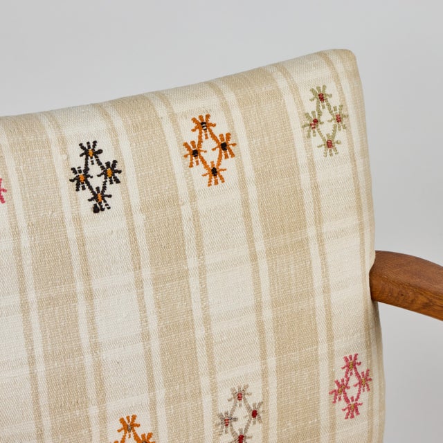 Mid-Century Danish Teak Arm Chairs, Newly Upholstered in a Vintage Turkish Rug | Pair For Sale - Image 4 of 18