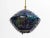 Italian 1960s Brutalist cut-out and glazed indigo ceramic sphere chandelier, with pull chain. Original brass rod and...