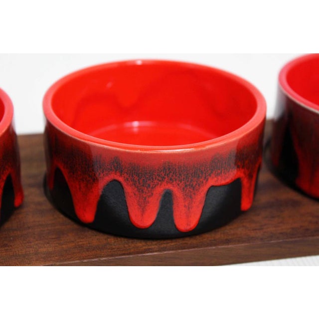 Vintage Service Tray and Ramekins in Teak and Ceramic, 1960s, Set of 5 For Sale - Image 11 of 14