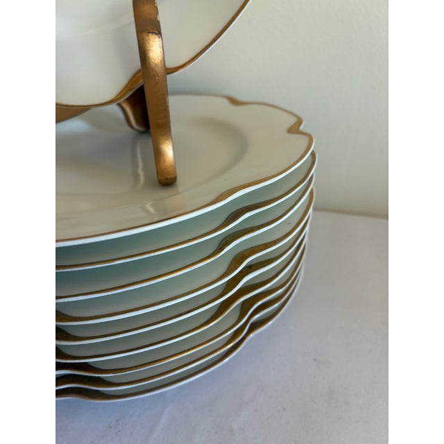 Vintage Haviland & Co. Limoges Gold Scalloped Rim Salad Plates, Set of 10, France For Sale - Image 11 of 13