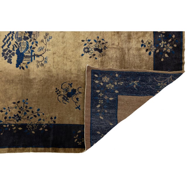 Handmade Antique Art Deco Brown Wool Rug With Classic Chinese Design For Sale - Image 4 of 11