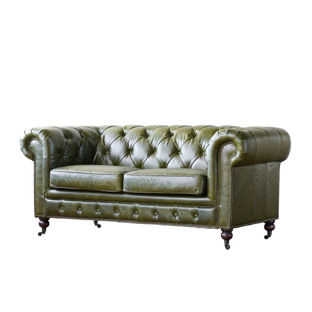 Art Deco Adoorne Chesterfield Leather Loveseat For Sale - Image 3 of 6