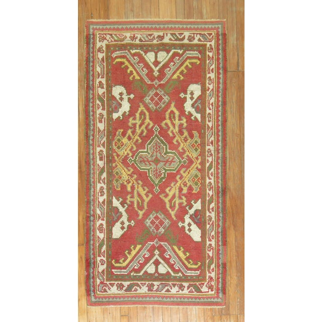 Red Early 20th Century Antique Oushak Small Runner - 3'2" x 5' For Sale - Image 8 of 8