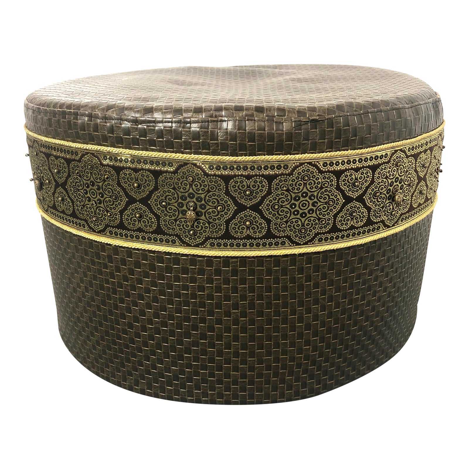 Large Vintage Woven Leather Pouf Chairish