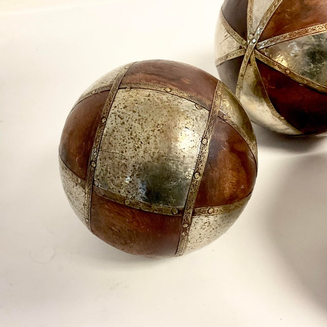 1980s Vintage Boho Chic Arts & Crafts Decorative Balls, Wood and Metal - Set of 6 For Sale - Image 10 of 11