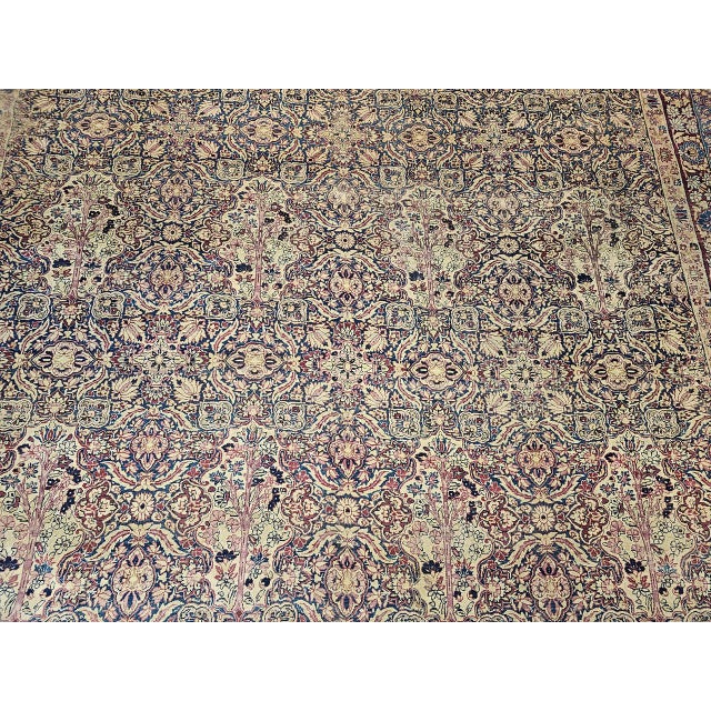 19th Century Oversized Persian Kerman Lavar Rug, Hand-Knotted Wool, Allover Tree of Life Pattern, Royal-Blue & Ivory, 14’ X 18’ For Sale - Image 11 of 17