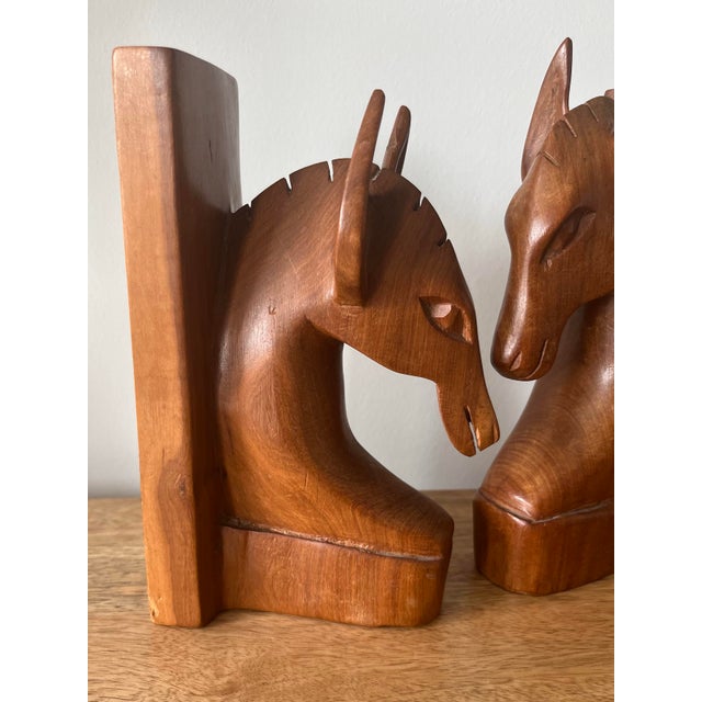 1960s 1960s Vintage Hand-Carved Wooden Horse Head Bookends-a Pair For Sale - Image 5 of 12