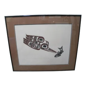 Nw Coast Haida Native Tom Speer Signed Artist Proof of Kingfisher Bird & Fish