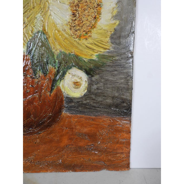 Mid 20th Century Impressionist Sunflowers Still Life Painting For Sale - Image 4 of 7