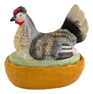 Antique Staffordshire Painted Hen on Nest covered Box or Tureen, Circa 1880