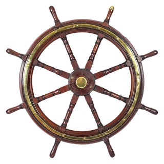 19th Century Teak & Brass 8-Spoke Ships Wheel For Sale