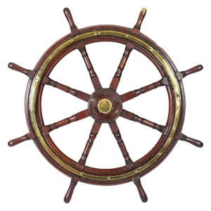 19th Century Teak & Brass 8-Spoke Ships Wheel
