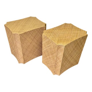 Baker / McGuire Modern Woven Cane Mesa Accent Table- Set of 2 For Sale