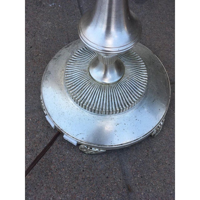 Silver 1930s Art Deco Slivered Metal Torchiere & Milk Glass Diffuser For Sale - Image 8 of 13