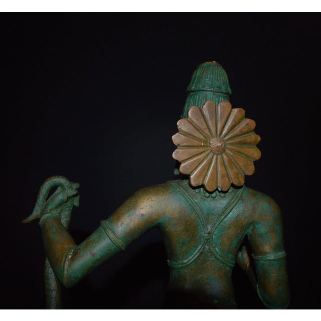 Mid Century Indian Chola Style Bronze Metal Krishna Dance Snake Tandava Tall Large Antique Statue Figure For Sale - Image 9 of 13