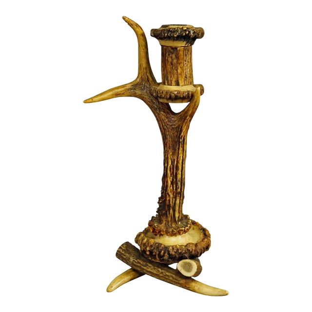 Antique Antler Candle Holder With Deer Horns, Germany Around 1900 For Sale