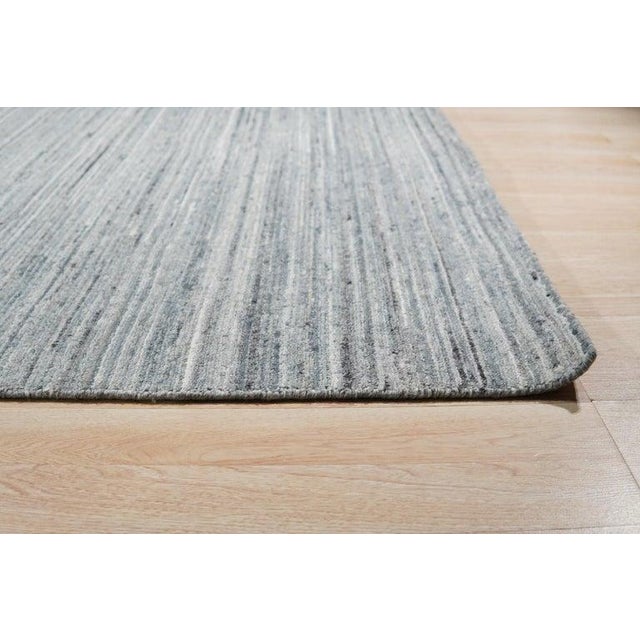 6x9 Gray Hand-Knotted Wool Textured Striated Geometric Modern Carpet Rug For Sale - Image 4 of 7
