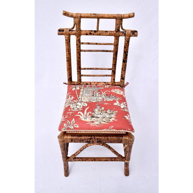 British Colonial Style Burnt Bamboo and Grasscloth Pagoda Desk and Chair For Sale - Image 11 of 12