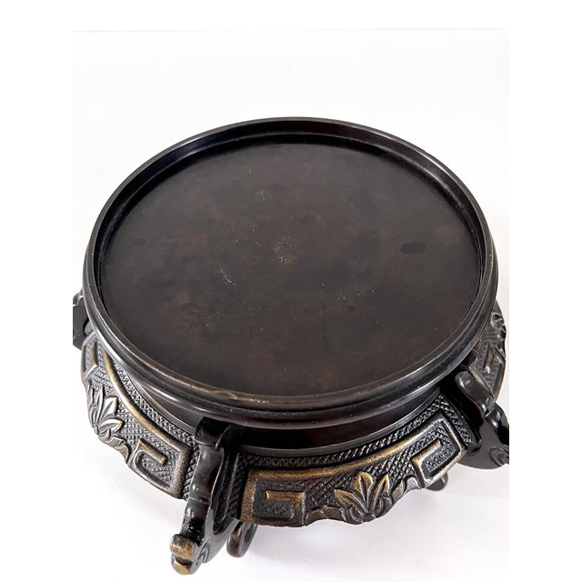 Asian Cast Bronze Display Bases or Vase Stands, a Pair For Sale - Image 11 of 12