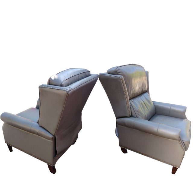 Elevate Your Living Space With This Exquisite Pair of Recliners & Matching Ottoman For Sale - Image 10 of 12