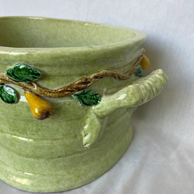 Italian Hand Painted Oval Shape Ceramic Center Piece/Planter Featuring Pear on the Branch Design For Sale - Image 4 of 13